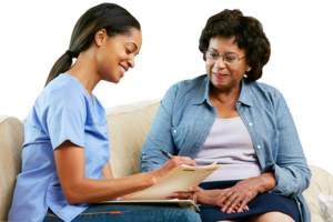 Caregiver taking information from new client