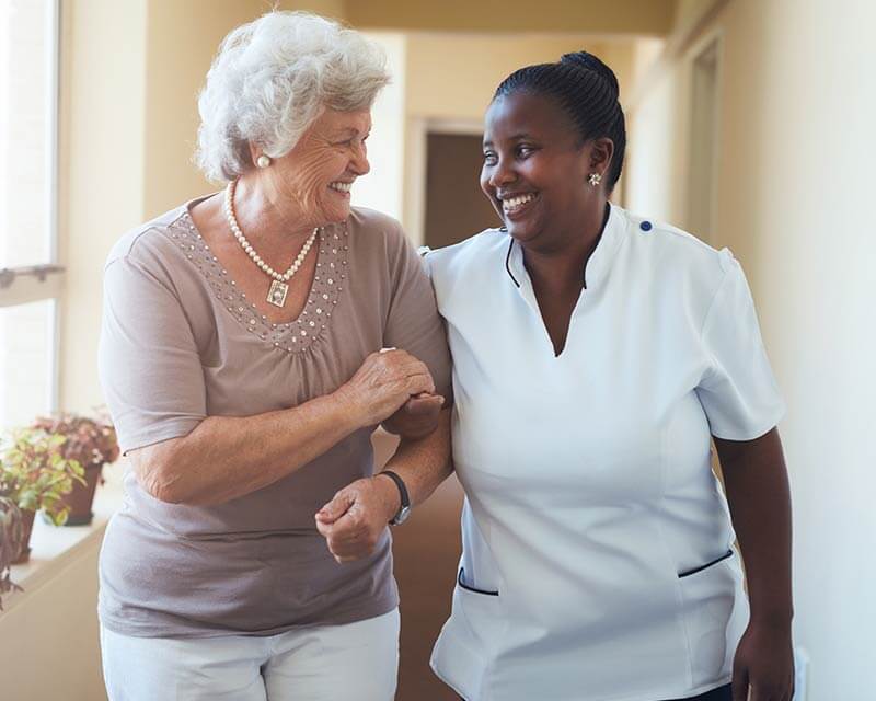 Caregiver walking with a client