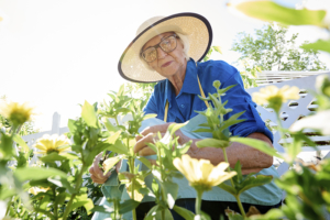 senior lady gardening outside