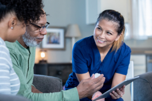 home caregiver talking with client