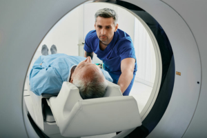senior man getting CT scan