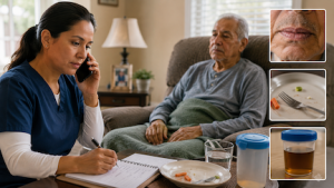 signs of dehydration caregiver taking notes