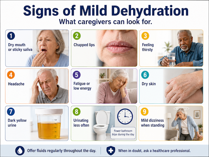 9 Signs of mild dehydration in elderly. CareWorks Health Services Laguna Woods 9 Signs of Mild dehydration in elderly home care Corona del mar CA